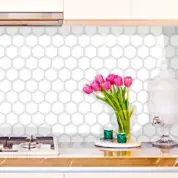 Papel de Parede Hexagonal Cozinha Branco Lavável Dcorando