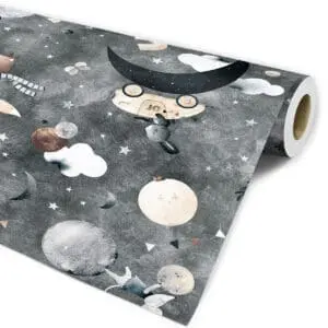 Papel de parede infantil baby raposinha céu estrela lua nuvens