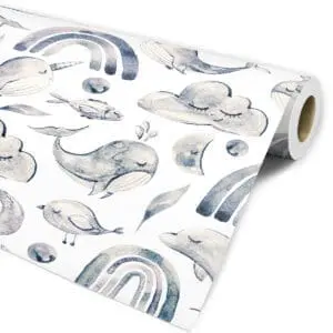 Papel de parede boho animais natureza infantil branco azul