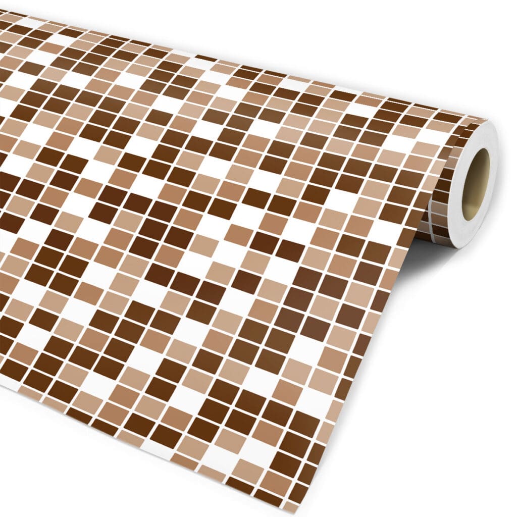 Papel de parede adesivo pastilha tons de marrom e branco Dcorando
