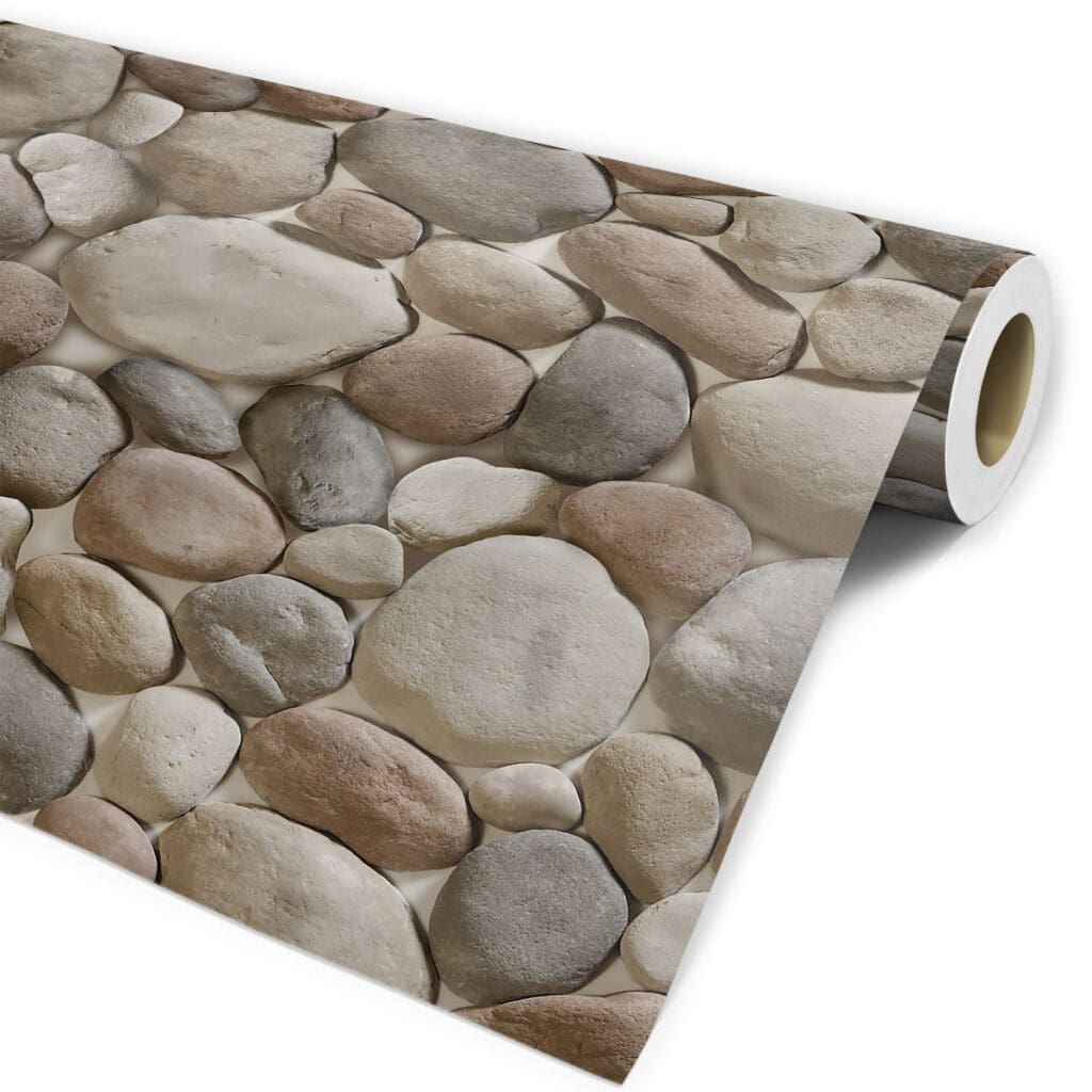 Papel de parede pedras de rio rústico marrom e cinza Dcorando