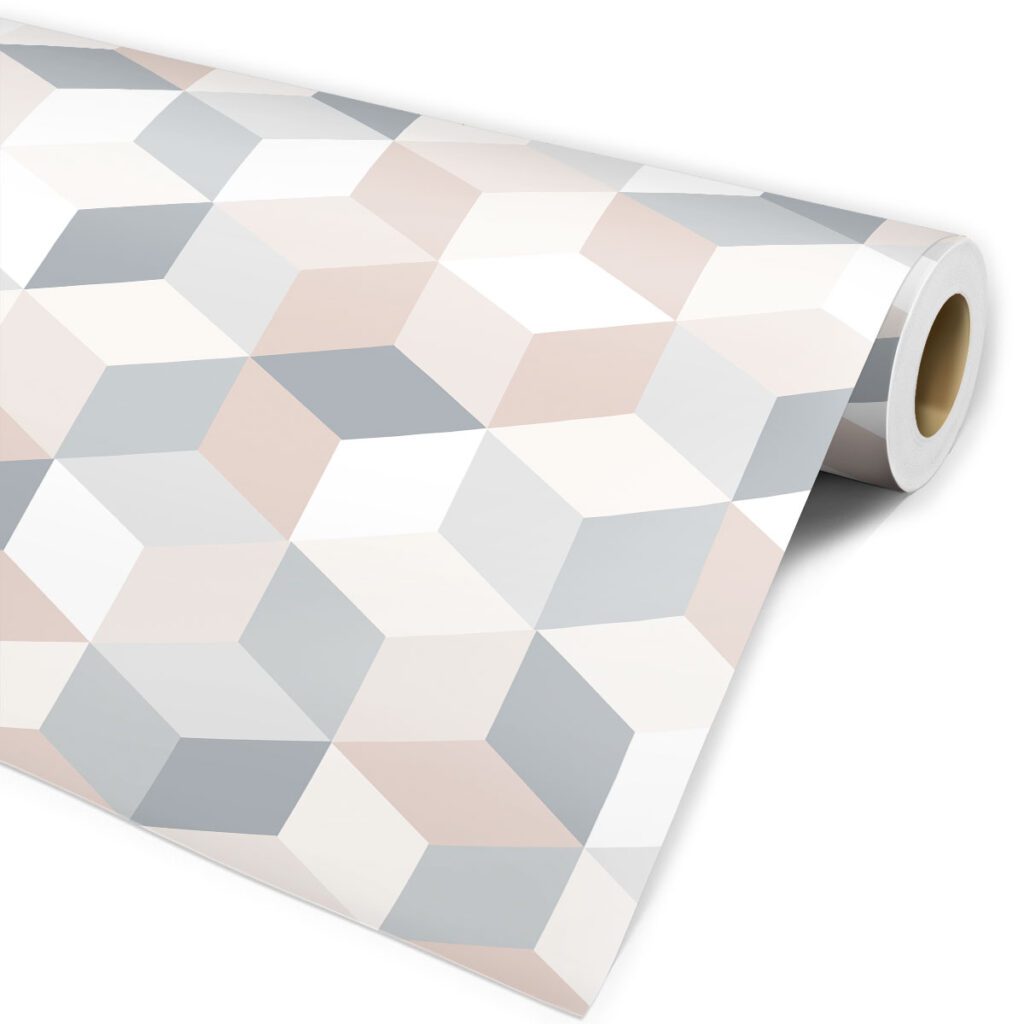 Papel de Parede 3D Cubos Creme Cinza e Branco Dcorando