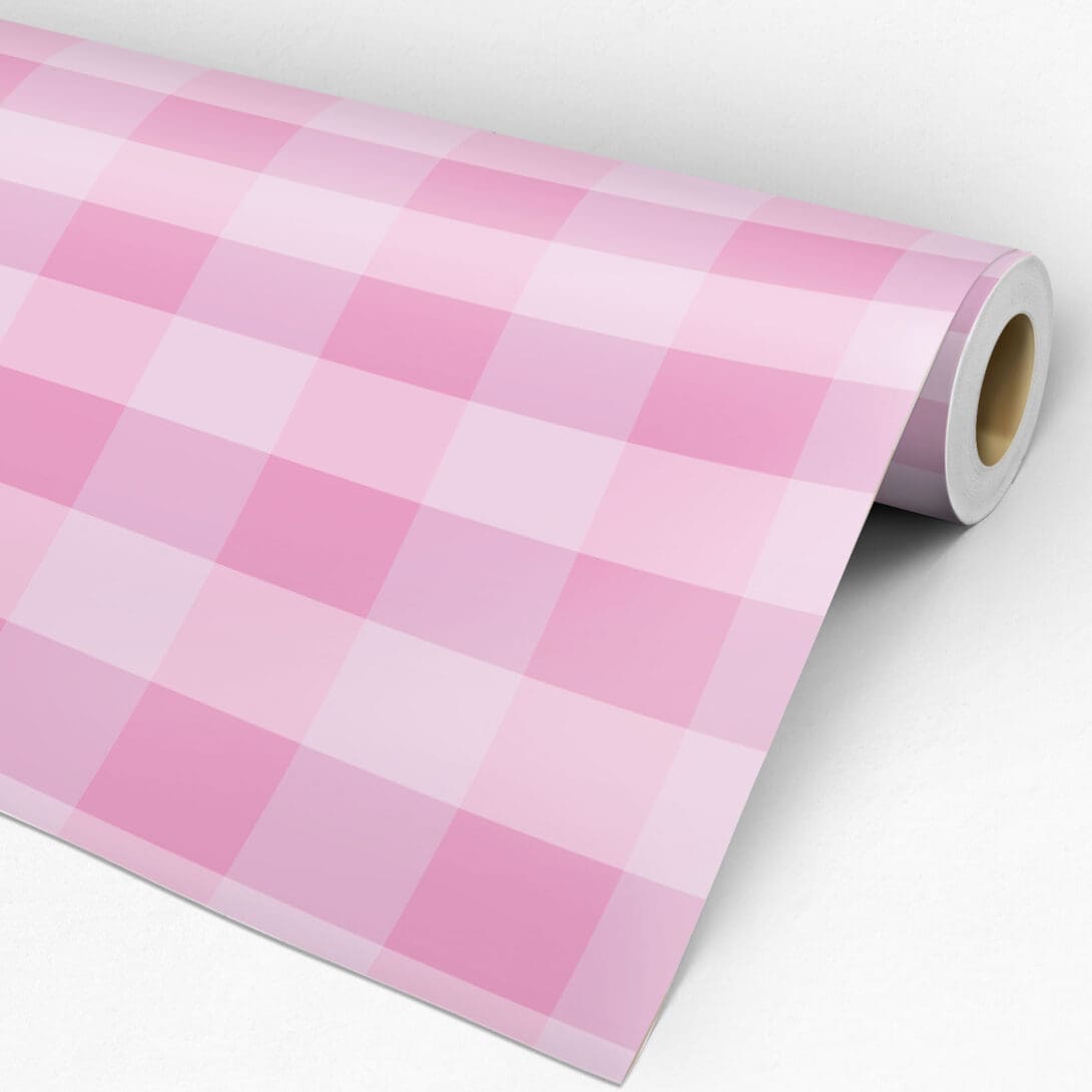 Papel de Parede Adesivo Lavável Xadrez Verde com Rosa 3m