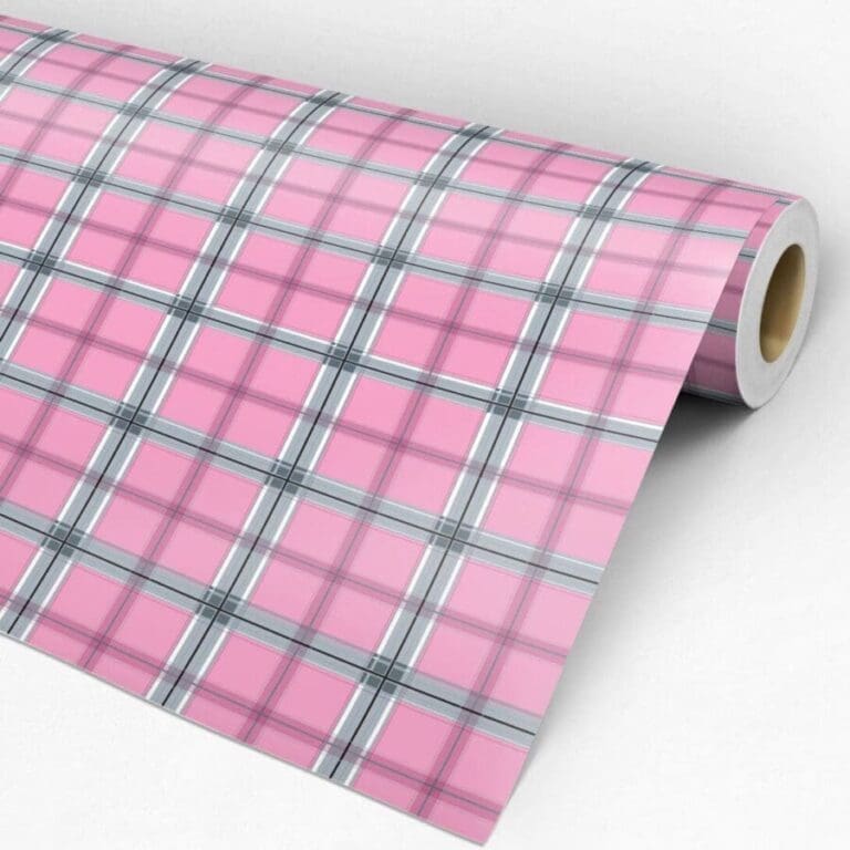 Papel De Parede Adesivo Lavável Xadrez Rosa 3m