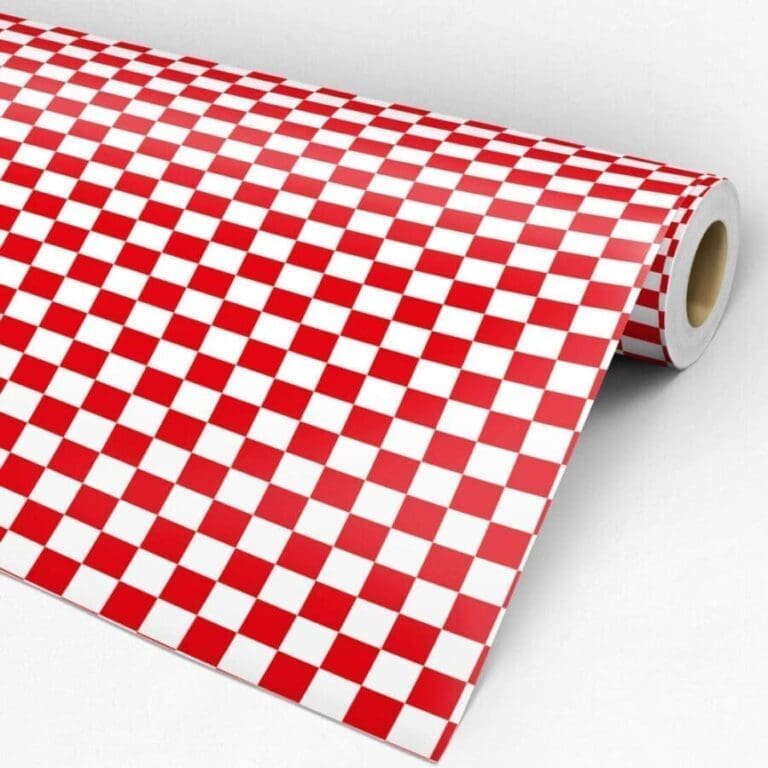 Papel De Parede Adesivo Xadrez Branco E Vermelho - 1,05m