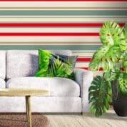 Adesivo de Parede Dcorando Listrado Vermelho Verde e Creme