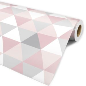 Papel De Parede Para Quarto Triângulos Branco Rose Cinza Dcorando
