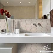 Papel de parede adesivo hexágono cimento queimado marrom rose
