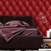 Papel de Parede Adesivo Capitonê Couro Vermelho Craquelê Dcorando