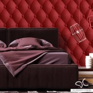 Papel de Parede Adesivo Capitonê Couro Vermelho Craquelê Dcorando