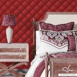 Adesivo Capitonê Couro Vermelho Craquelê com Detalhe Dcorando