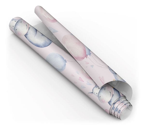 Papel de Parede Adesivo Infantil Hipopótamo Balões Corações Dcorando