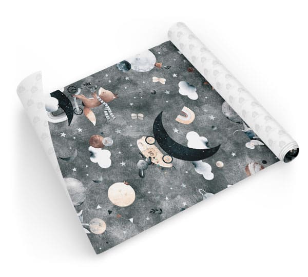 Papel De Parede Infantil Baby Raposinha Dcorando Céu Estrela Lua Nuvens rolo aberto