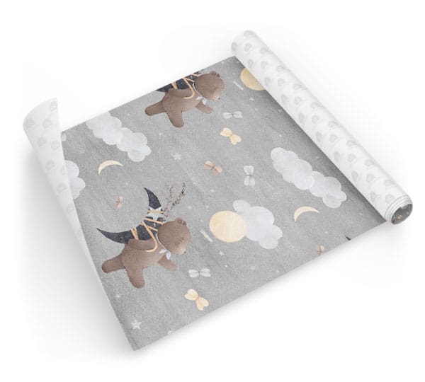 Papel Infantil Ursinho Meigo Nuvens Lua