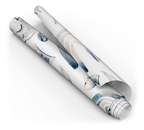 Papel Infantil Boho Adesivo Animais Da Natureza Branco Com Azul