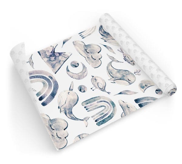 Papel Infantil Boho Autocolante Animais Natureza Branco Com Azul