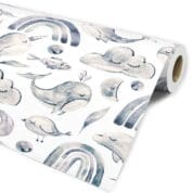 Papel De Parede Boho Animais Natureza Infantil Branco Azul
